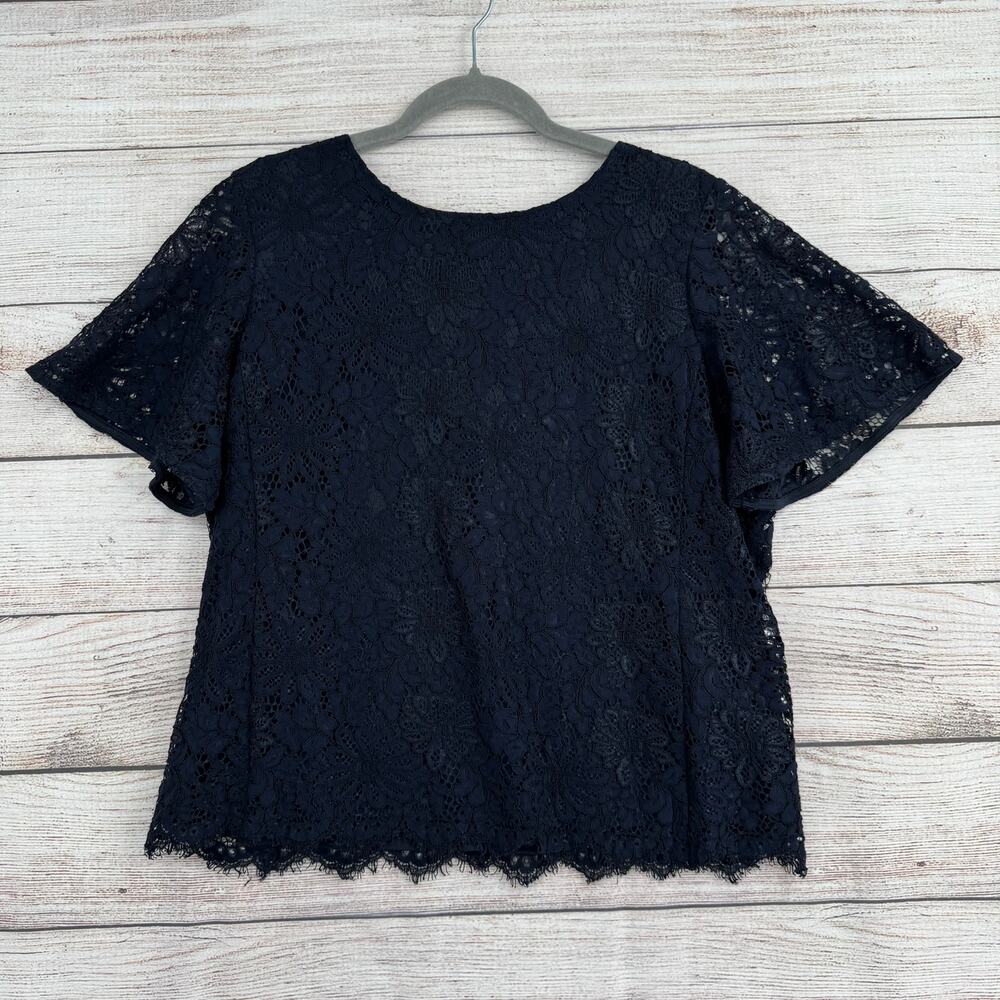 Nanette Lepore Floral Lace‎ Short Sleeve Blouse Womens Large Blue
